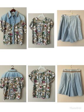 Vintage City Girl USA 3 Piece Matching Set Abstract Leopard Shirt Shorts 12/14